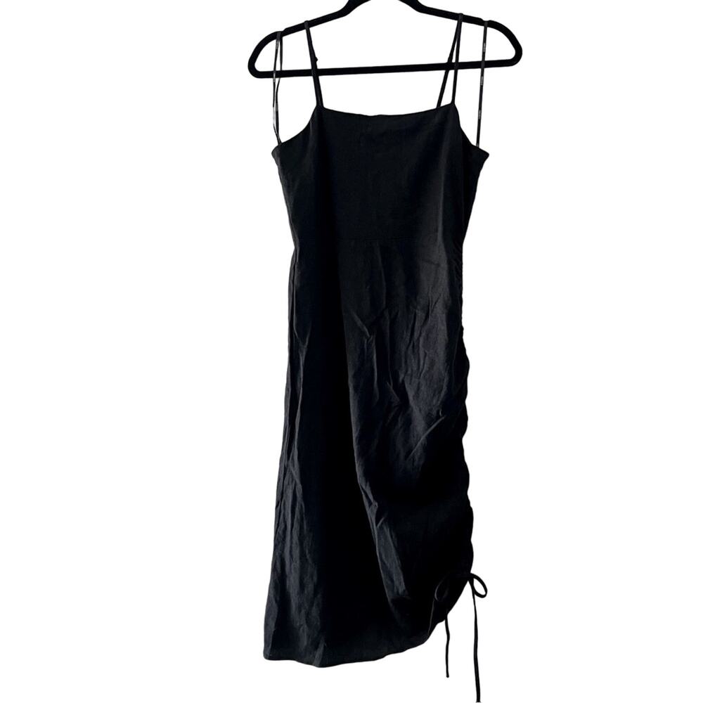 F21 black linen spaghetti strap midi square dress, women's small
